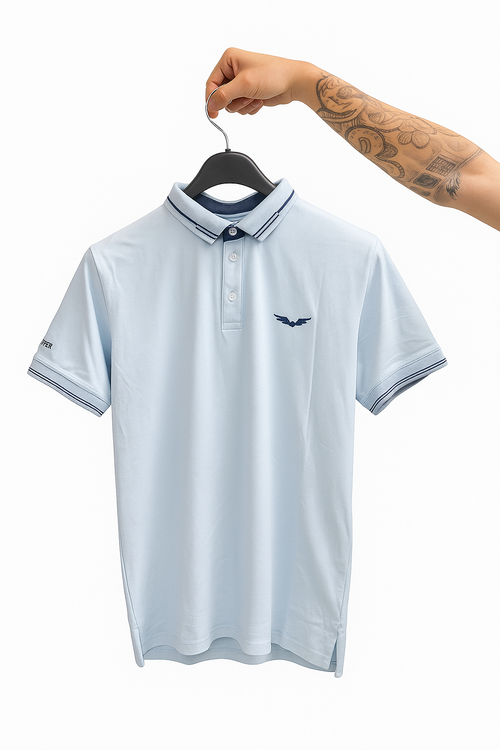Camiseta Polo Azul Claro - Seda Algodón