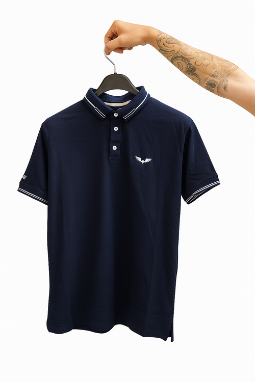 Camiseta Polo Azul Oscura - Seda Algodón