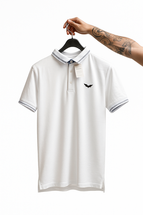 Camiseta polo blanca seda fría marca Weaver Colombia, tallas S a 3XL, suave y de secado rápido